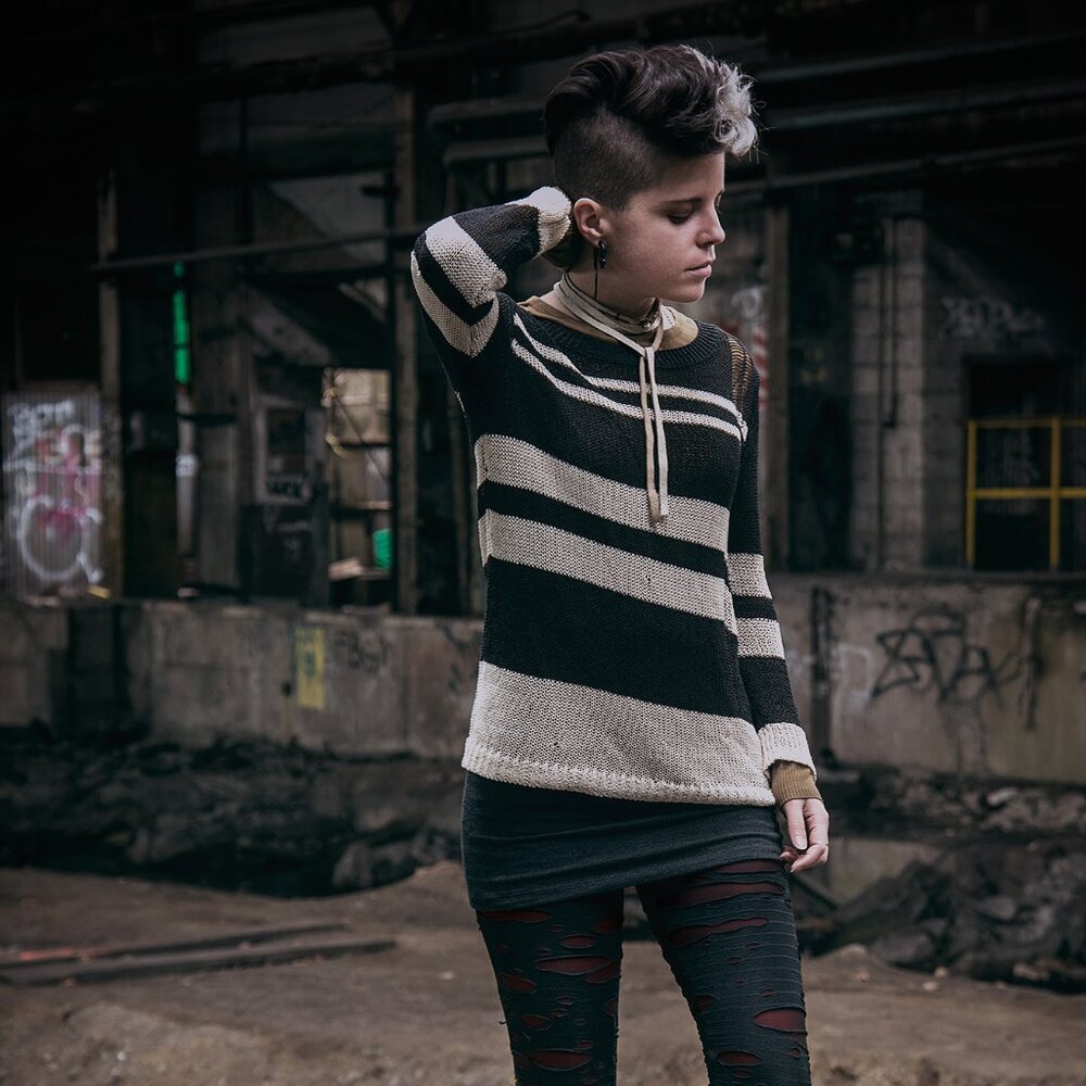 Distressed Striped Knit Sweater Top